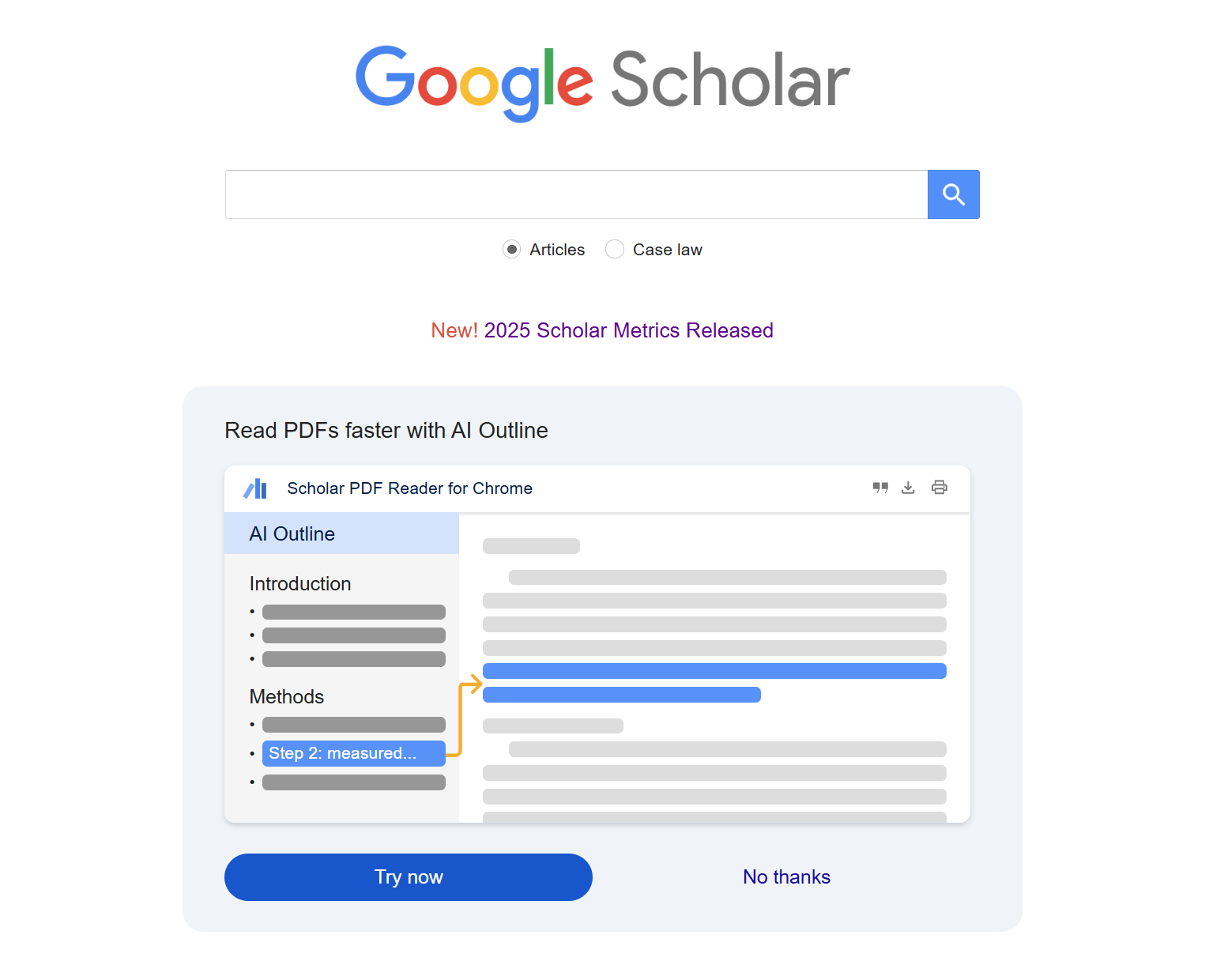 Google Scholar interface