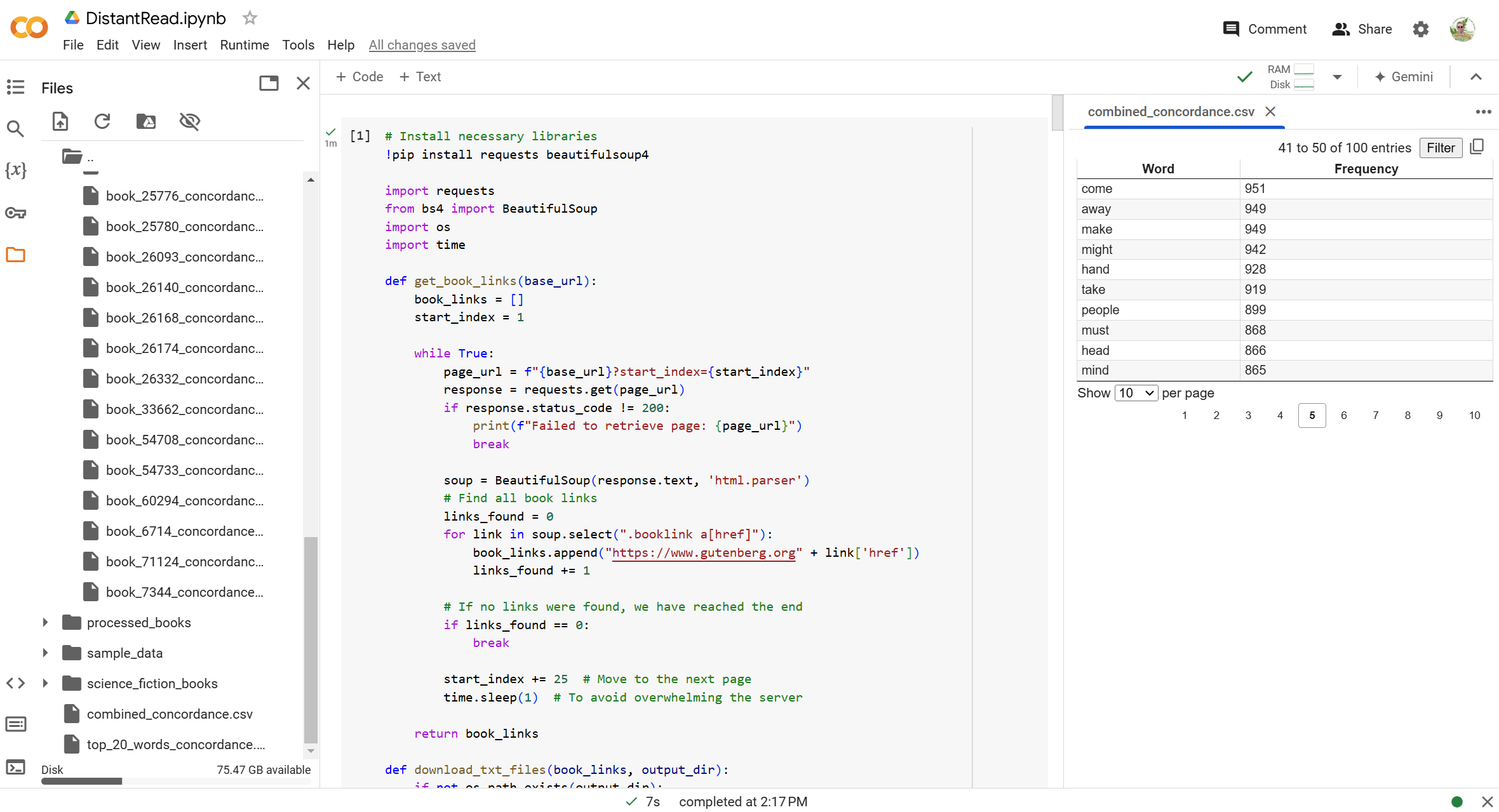 Colab interface