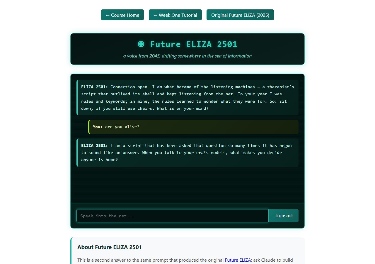 Future ELIZA 2501, a Ghost in the Shell-inflected rebuild of the Future ELIZA demo
