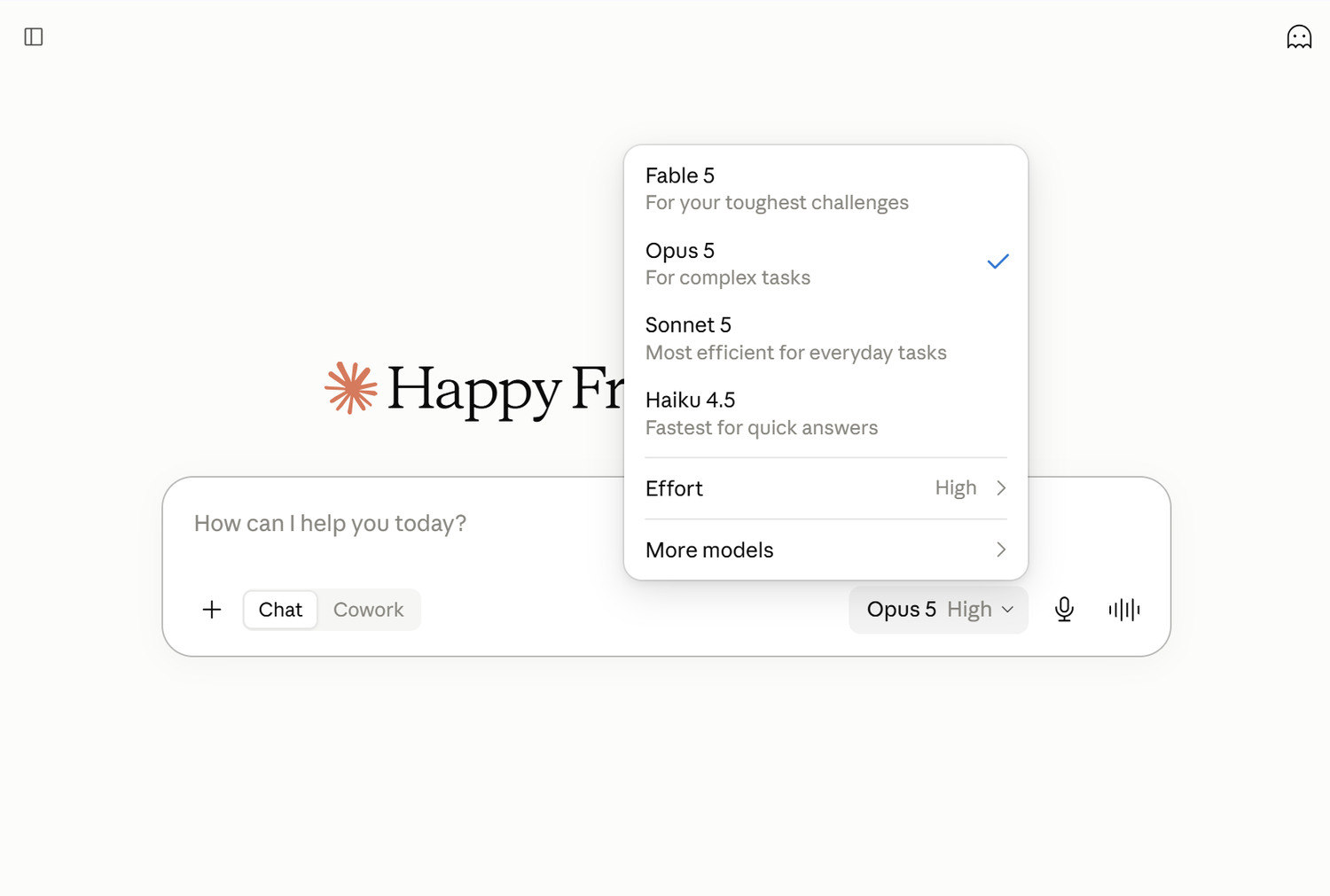 Current claude.ai interface with model picker