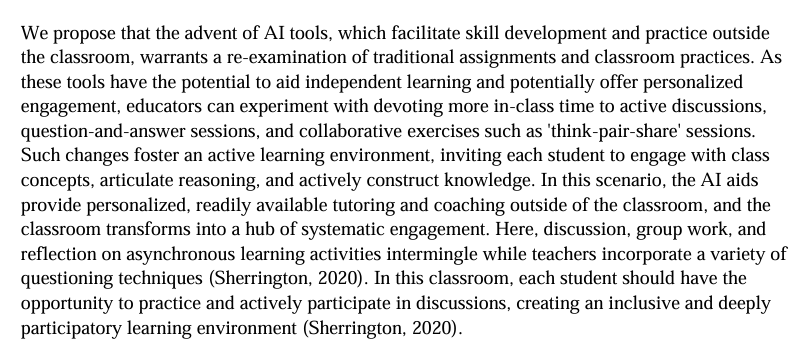 A figure or excerpt from Mollick and Mollick's 'Assigning AI: Seven Approaches for Students, with Prompts' showing the seven approach categories with example student-facing prompts.