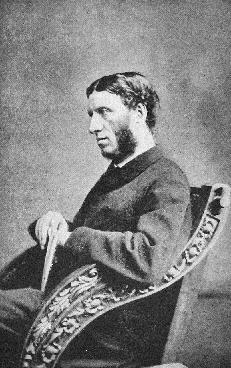 Sepia-toned 1869 photographic portrait of Matthew Arnold, a clean-shaven Victorian man with side-parted dark hair and long sideburns, wearing a dark coat and bow tie, seated and turned slightly to one side.
