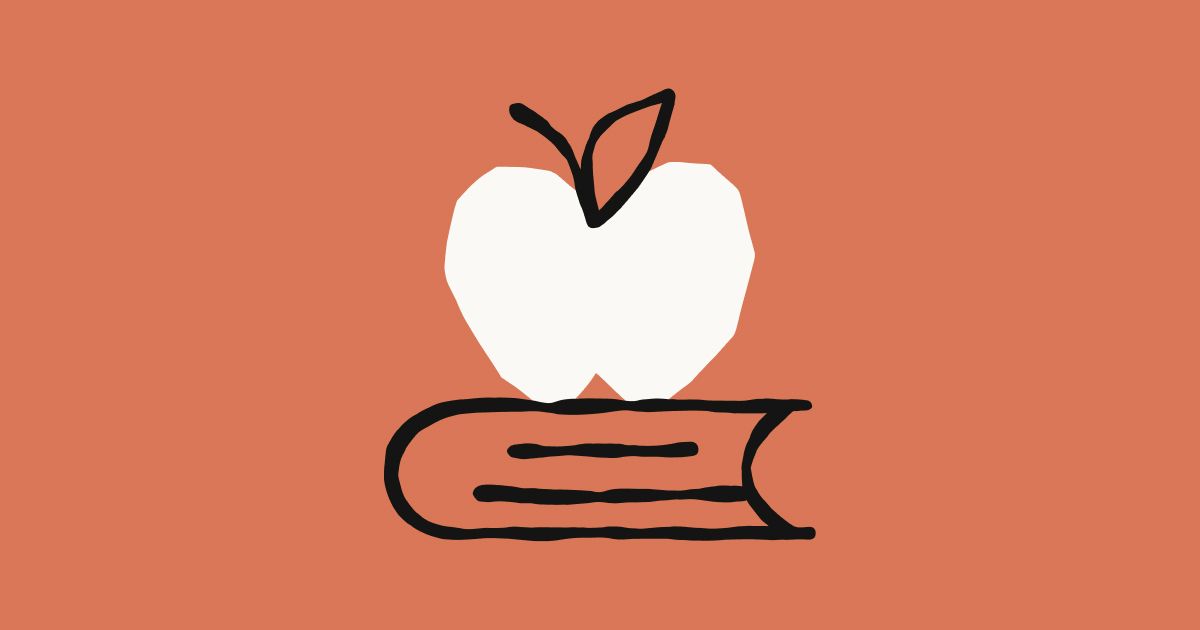 Anthropic's Claude for Teachers illustration: a hand-drawn white apple sitting on top of a book, on a terracotta background.
