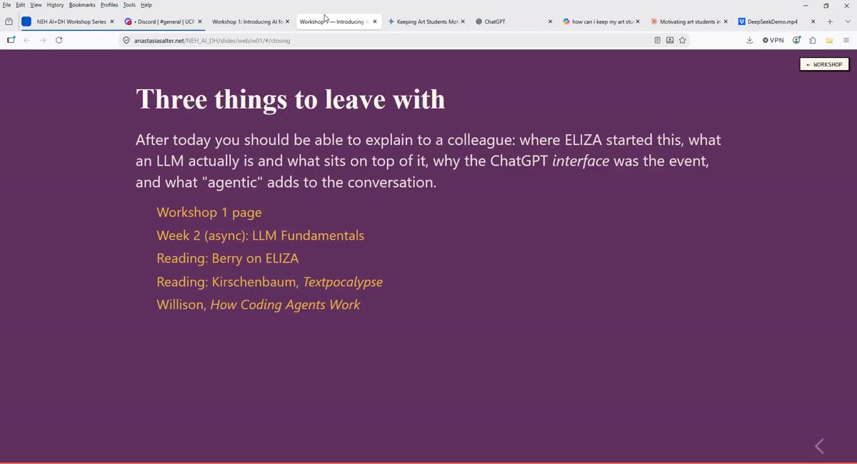Closing slide titled with the three things to leave with, alongside reading links