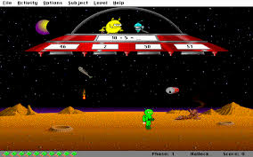 Screenshot of Math Blaster, a 1990s edutainment game